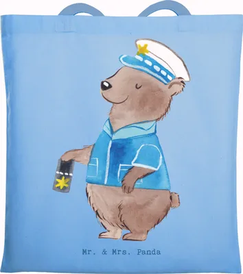 Produktbild von Mr. & Mrs. Panda Tote Bag Polizeivollzugsbeamter Herz - Sky Blue - Geschenk, Shopping Tasche, Beutel, Polizei, Jutebeutel, Schultasche, Polizist