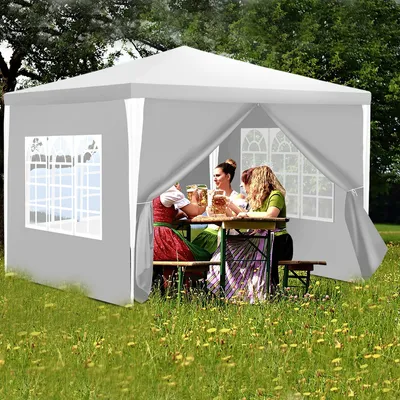 Immagine prodotto di Tenda da giardino gazebo Yakimz - Facile da pulire, resistente con pannelli laterali, perfetta tenda da festa bianca 3x3m