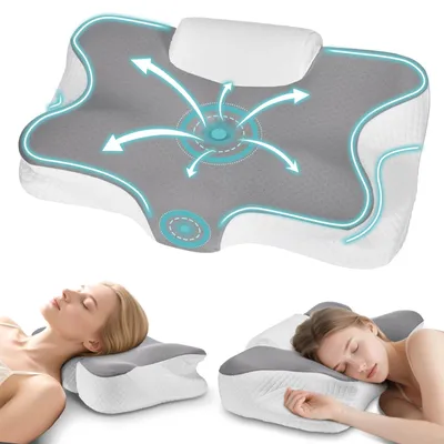 Obrázek produktu pro Polštář na krk, ergonomický, rozměry 61 x 41 cm, 2 v 1, vhodný pro spaní na boku, na zádech i na břiše