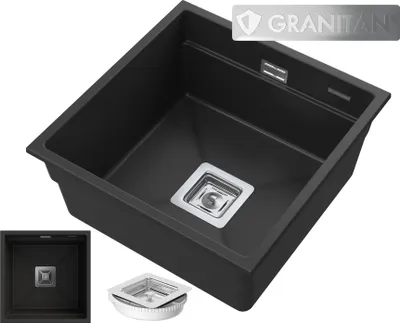 Produktbild von Granitan | Granitspüle EPIR44 - quadratisch - untergebaut - modernes Design - platzsparend