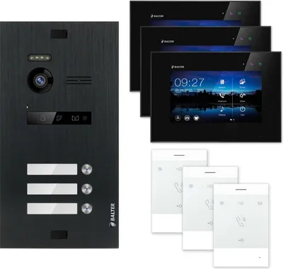 Produktbild von BALTER EVO Video Türsprechanlage Schwarz Set 2-Draht Talk + 7" LCD-Monitor für 3 Familienhaus