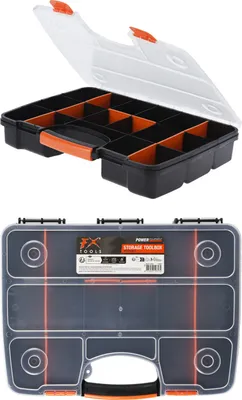 Produktbild von Sortimentskasten Organizer Schraubenmagazin Werkzeugkasten Angelkoffer schwarz/orange Werkzeugkiste Werkzeugbox Werkzeugkoffer Kunststoffkiste 38x29x6cm