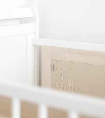 Produktbild von BEIGE Atmungsaktiv 2 TLG. Netzstoff BETTUMRANDUNG Babybett Umrandung Neugeborene Baby Sprossen Bett Schutz für 120x60 cm Babybett SET 2 Stück 110x30cm