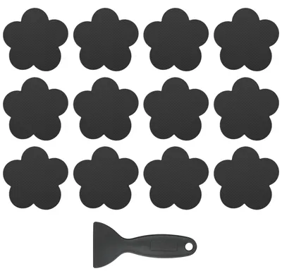 Produktbild von Antirutsch-Aufkleber für Dusche und Badewanne - 12 Stück mit Schaber - Blumenform - Schwarz
