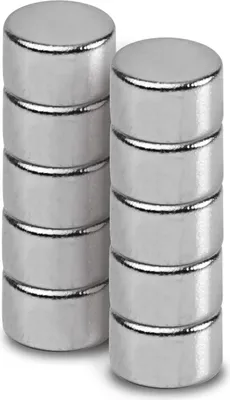 Produktbild von MAUL Magnet rund 10 Stück 0,7 kg Stahl Metall Neodym magnetisch Ø 0.5 x 0.3 cm silber