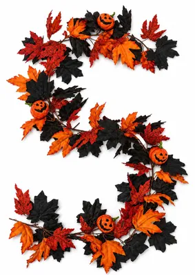 Künstliche Herbstgirlande mit Ahornblättern und Kürbis, 173 cm