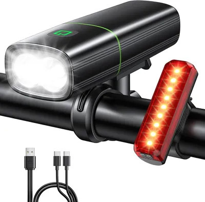 Immagine prodotto di Fari per bicicletta da 1200 lumen con 2 LED super luminosi, batteria da 2600 mAh, ricaricabili tramite USB