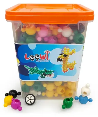 Zdjęcie produktu dla Kulki konstrukcyjne Loowi „Zwierzęta” – 308 elementów (Ø 5,5 cm, 10 instrukcji w formacie A4, pudełko do przechowywania z uchwytem) – rozwój motoryki małej i orientacji przestrzennej, od 4 lat, certyfikaty CE i EN-71