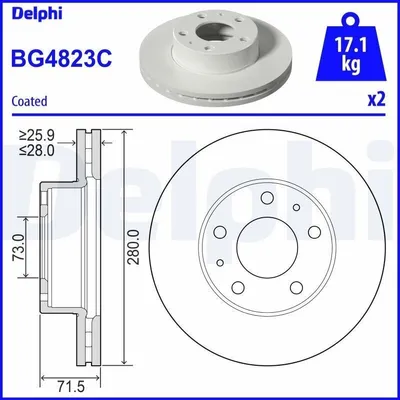 Produktbild von 2x DELPHI Bremsscheibe BG4823C für OPEL Movano C Pritsche / Fahrgestell (U9)