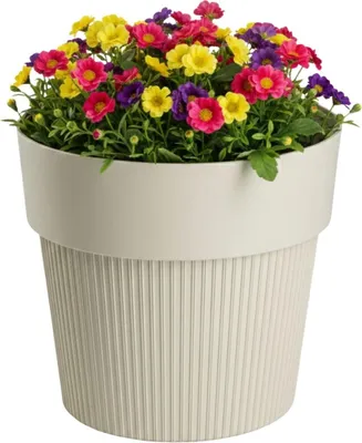 Obrázek produktu pro HowHomely | Květináč – květinový květináč – 13 x 16 cm – béžový – rýhovaná struktura – z recyklovaného materiálu – květinový květináč
