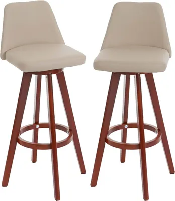 Produktbild von 2er-Set Barhocker HWC-C43, Barstuhl Tresenhocker, Holz Kunstleder drehbar MVG-  creme