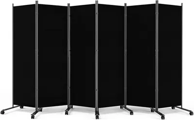 Raumteiler mit Rollen, 6-teilig, 335x183 cm, klappbar, Blickschutz, schwarz