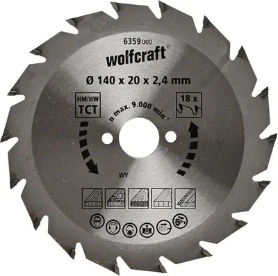 Zdjęcie produktu dla Brzeszczot Wolfcraft do cięcia zgrubnego ø140x20 Z18 6359000