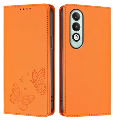 Image de Étui en cuir pour Oppo K12X 5G, motif papillon, étui portefeuille à rabat avec support, orange
