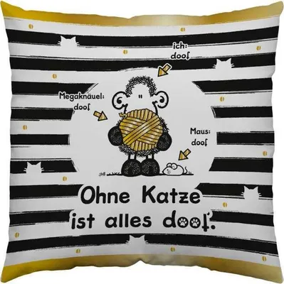 Produktbild von sheepworld 45992 Baumwoll Katze ist alles doof, 30 cm x 30 cm, Schwarz, Weiß, Goldfarben Kissen, 1 Stück (1er Pack)