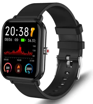 Produktbild von TPFNet Smartwatch mit Silikon Armband - individuelles Display - EKG Smartwatch Armbanduhr mit Körpertemperatur Erkennung - Modell SW-15 - Schwarz