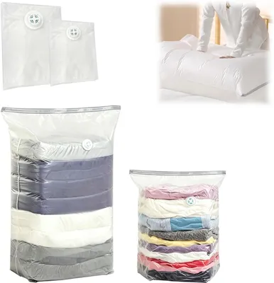 Productafbeelding van VacuÃ1/4mzakken voor kleding - Set van 2 - 1 M + 1 L - Crème - Dekbedden en beddengoed