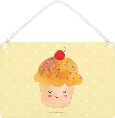 Produktbild von Mr. & Mrs. Panda Schild Cupcake DIN A5 - Gelb Pastell - Geschenk, Türschild, Lustige Sprüche, Cupcakes, Muffin, Holzschild, Motivation, wandtafel, Koch, Küche Deko