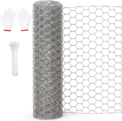 Produktbild von Maschendrahtzaun 12 m x 40 cm, Wühlmausgitter und Hasendraht mit Handschuhen | Kaninchendraht für Gartenzaun, Volierendraht und Kaninchenzaun