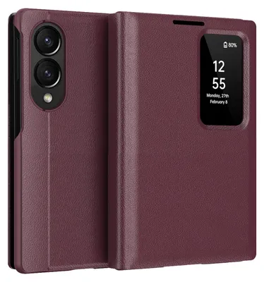 Produktbild von Leder Flip Case für Samsung Galaxy Z Fold 8, Smart View Fenster Handyhülle Rot