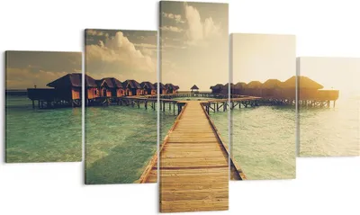 Produktbild von Bild auf Leinwand - Leinwandbild - 5 Teile - Malediven Ferienhäuser Wasser - 125x70cm - Wand Bild - Wanddeko - Wandbilder - Leinwanddruck - Bilder - Wanddekoration - Leinwand bilder - EA125x70-4951