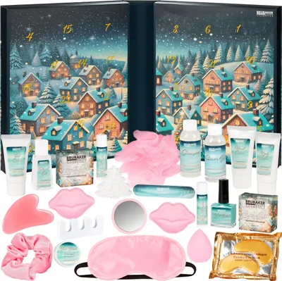 Immagine prodotto di BRUBAKER Cosmetics XXL Calendario dell'Avvento di Bellezza 2025 - Villaggio di Natale nella neve - Grande calendario natalizio del benessere da sfogliare - 24 sorprese