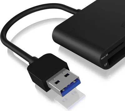 Produktbild von ICY BOX IB-CR301-U3 Externer Multi Card Reader (CF, SD, microSD) mit USB 3.2 Gen 1 Hostanschluss, CF, MicroSD (TransFlash), SD, SDHC, SDXC, Schwarz, 5000 Mbit/s, 2 GB, USB 3.2 Gen 1 (3.1 Gen 1), 44 mm