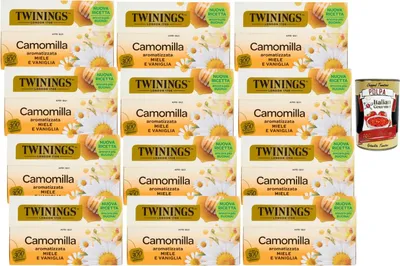 Produktbild von Italian Gourmet Kamillentee mit Honig & Vanille Aroma – 12x 20 Teebeutel (240 Beutel) je 30 g Vorratspack, mild & aromatisch, ideal für Abend, Entspannung, Büro & Reise + Italian Gourmet Polpa