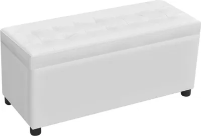 Produktbild von vidaXL Sitztruhe, Kunstleder, Weiß, gepolstert, 87,5x36x41 cm, mit Stauraum, Deckel als Couchtisch umdrehbar, Stauraummaße 79,5x28,5x28 cm (BxTxH), Fußhocker, robust, langlebig, pflegeleicht