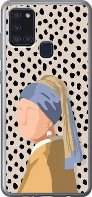 Produktbild von MuchoWow® Handyhülle Schutzhülle Hülle für Telefoonhoesje Samsung Galaxy A21s Pastell - Mädchen mit Perlenohrring - Tupfen - Alte Meister Silikon Softcase Handy Hülle - Hartschale