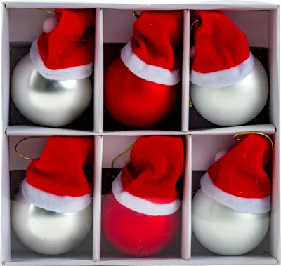 Produktbild von 6 Stück Weihnachtskugel mit Mütze Ø 6 cm Christbaumkugeln