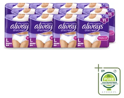 Image de 12 culottes absorbantes Always Discreet pour l'incontinence - Taille L - Grand format - 12 pièces