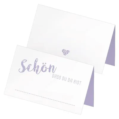 Produktbild von itenga 24 x Tischkarten "Schön dass du da bist" lilac flieder lila