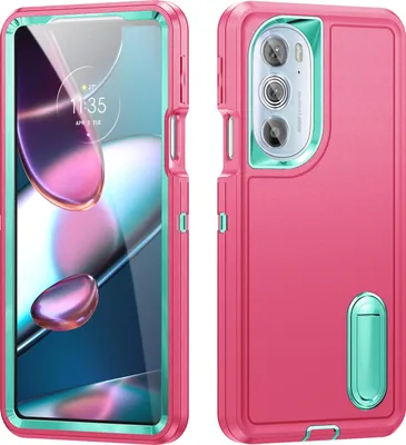 Produktbild von Hülle für Motorola Edge 30 Pro / Edge + 2022 Hybrid Dreilagige Robust Stoßfest Schwerlast Schutzhülle mit Ständer Rosa