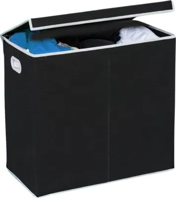 Image de Panier à linge à 3 compartiments 156 L - Collecteur de linge avec couvercle & fermeture magnétique Noir