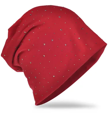 Produktbild von Beanie Muetze Strass Nieten Weinrot