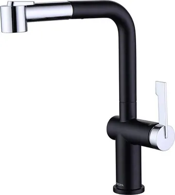 Produktbild von Uittrekbare Keukenkraan mit Sprühfunktion, 360° Drehbar, Schwarz-Chrom, 2 Brennweisen