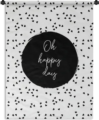 Produktbild von MuchoWow® Wandteppich Wandbehang Zitate - Text - Oh happy day - Glück 90x120 cm Tapisserie Dekoration Wandtuch - Wanddeko