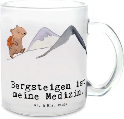 Produktbild von Mr. & Mrs. Panda Teetasse Bär Bergsteigen - Transparent - Geschenk, Alpinismus, Häferl, Alpinwandern, Bergsport, Trekking, Pott, Trinkglas, Tee Tasse, aus Glas, Wandern