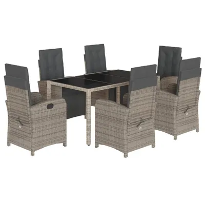 Obrázok produktu pre vidaXL 7-dielna záhradná jedálenská súprava s vankúšmi Grey Poly Rattan
