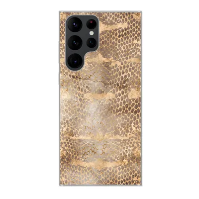 Produktbild von MuchoWow® Handyhülle Schutzhülle Hülle für Samsung Galaxy S22 Ultra Schlangendruck - Gold - Braun Silikon Softcase Handy Hülle - Abbildung