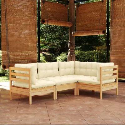 Produktbild von BEI CLORIS Gartenmöbel Set Balkonmöbel-Set 4-tlg. Garten-Lounge-Set mit Creme Kissen Kiefernholz - Gartenmöbelgarnituren Neu1653506 3parcel