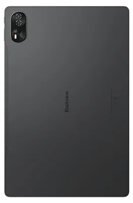 The back of a black tablet is shown.