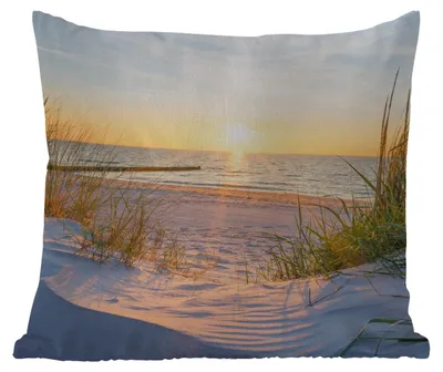 Produktbild von MuchoWow® Outdoor Kissen - Strand - Sonne - Düne - Gras - Sand - Horizont - 45x45 cm - Wetterfest - Lounge Kissen - Fotokissen - Dekoratives Kissen