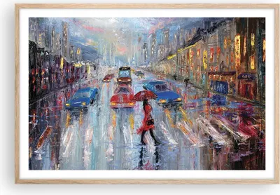 Produktbild von Gerahmtes Poster - Rahmen in heller Eiche - Acryl Stadt Regen - 91,5x61 cm - Wand Bild - Wanddeko - Wandbilder - Wandposter - Bilderrahmen - Bilder - Kunstdruck - Wandbild - P2NAA91x61-4251