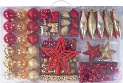 Image de Set de décoration d'arbre de Noël 87pcs. boules d'arbre dentelle d'arbre décoration d'arbre de Noël, couleur:rouge