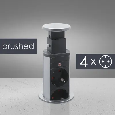 Produktbild von Versenkbare 4-fach-Steckdosenleiste mit Kindersicherung | 3500 W | 1,5 m Kabel | Gebürstetes Silber | Für Büro, Küche & Möbel [20431B]