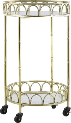 Produktbild von BELIANI Servierwagen Gold Metall rund mit Rollen Marmor Optik Glamour Stil Küche Wohnzimmer Salon Möbel