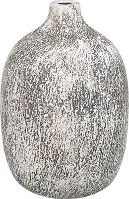 BELIANI Blumenvase Grau-Weiß Terrakotta 36 cm Handgemacht Schmale Öffnung Bauchige Ovale Form Bodenvase Deko Accessoires Wohnzimmer Schlafzimmer Flur