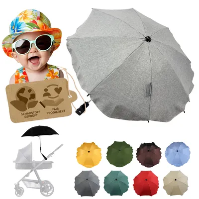 Produktbild von BAMBINIWELT Sonnenschirm für Kinderwagen Ø68cm UV-Schutz50+ Schirm Sonnensegel Sonnenschutz MELIERT hellgrau